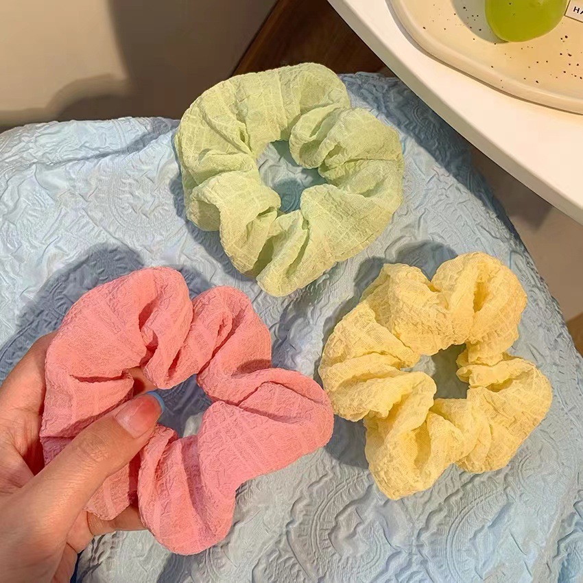 New solid color bubble wrinkle soft large intestine hair band Korean style simple pleated retro Internet celebrity all-in-one fat intestine band for women pic 30