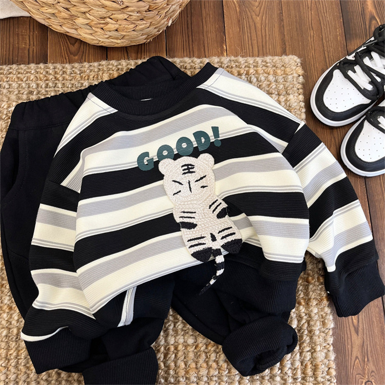 男童卫衣春秋款2024新款儿童潮韩版卡通衣服秋装条纹宽松T恤上衣详情14