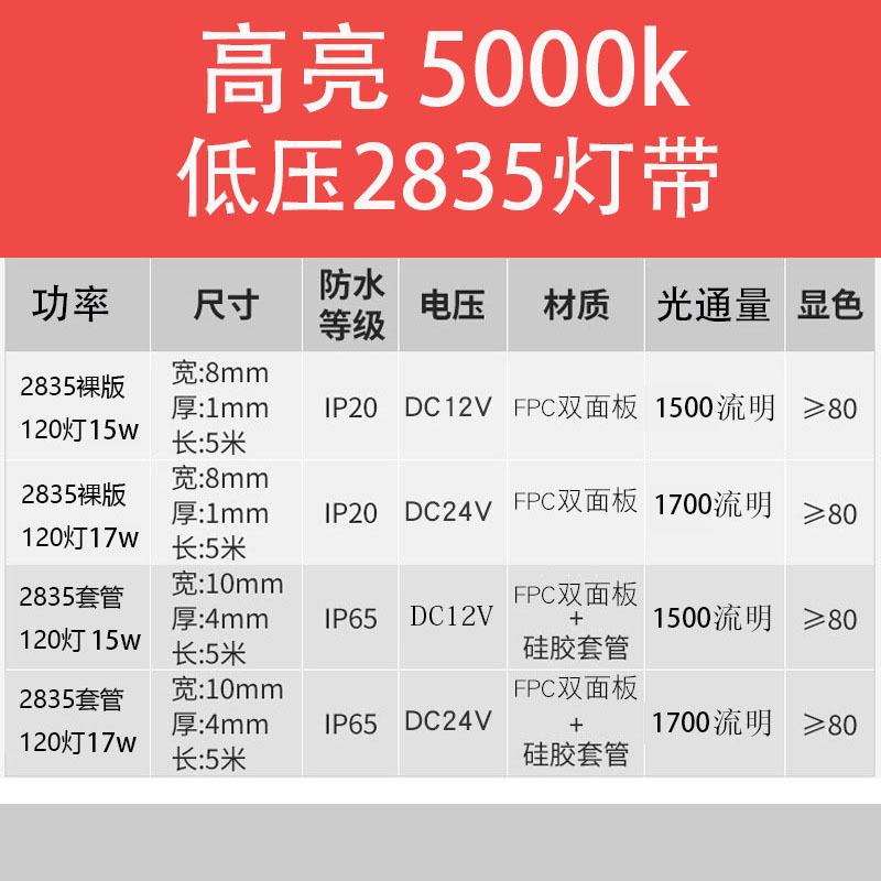 12v2835 light strip, high-brightness 24v low-voltage light strip, 120 light strip, high color rendering index 5000k soft light strip pic 6