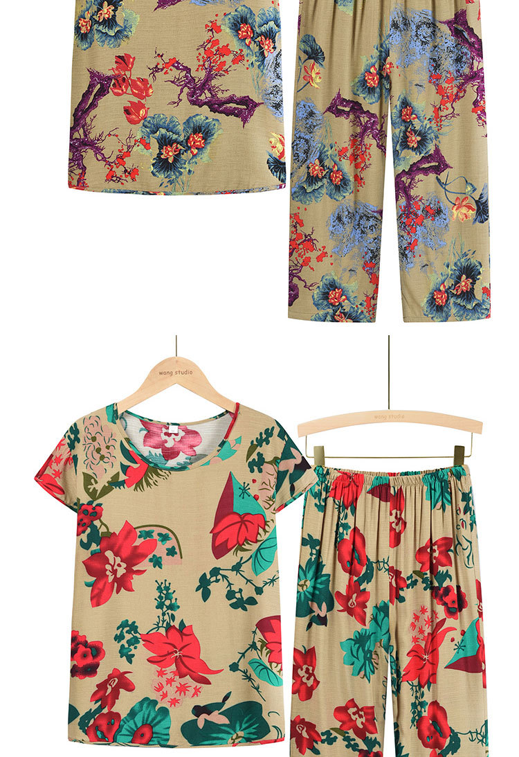 Summer short-sleeved printed top for women, two-piece set for mothers, 60-year-old clothes for grandmothers pic 8