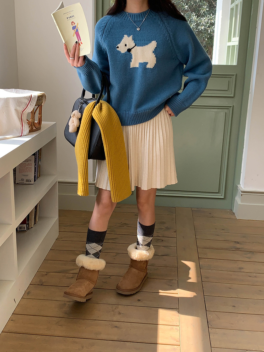 3th Morning North Island Park Korean Style Youthful Dog Embroidered Round Neck Pullover Sweater ZY2381 pic 32