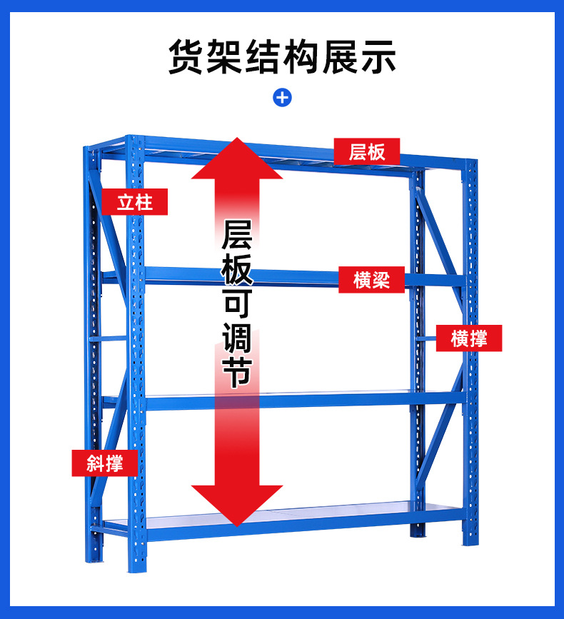 仓库重型货架加厚可调节置物架储物架仓储库房移动轻型多层铁架子详情6
