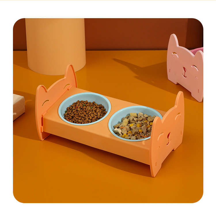 猫碗双碗倾斜角度保护颈椎猫食盆卡通小猫组合狗宠物碗斜口狗碗详情12