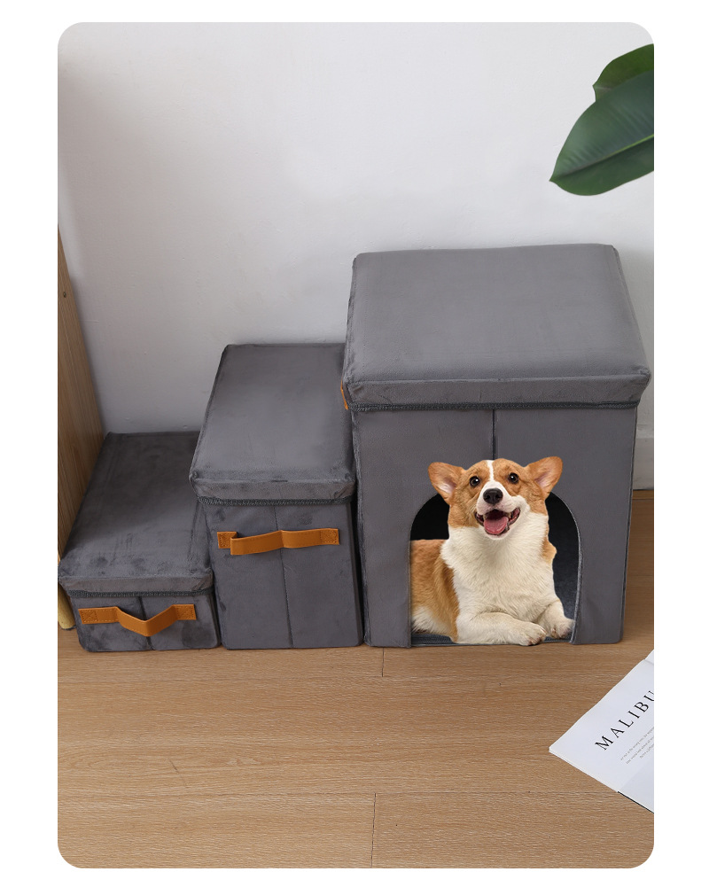 Cross-border new foldable three-layer dog staircase, pet steps, small dog climbing ladder, storage box, dog bed direct supply from the manufacturer pic 11