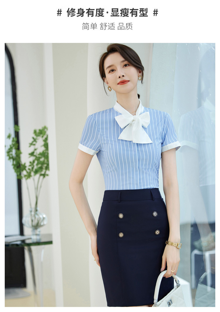 Fashionable work clothes, elegant blue striped shirt, female sales white-collar worker, formal summer short-sleeved XN6803 pic 15
