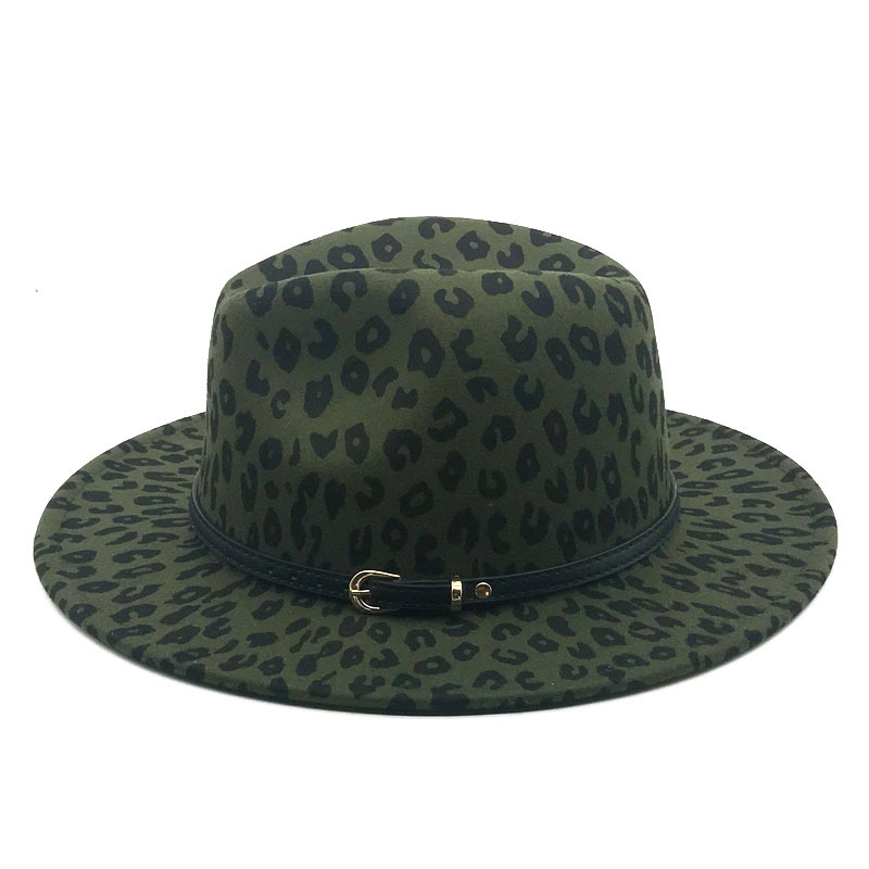 Leopard print color-blocked top hat, wide-brimmed jazz hat, black belt, woolen felt hat, leopard print bright red top hat pic 3