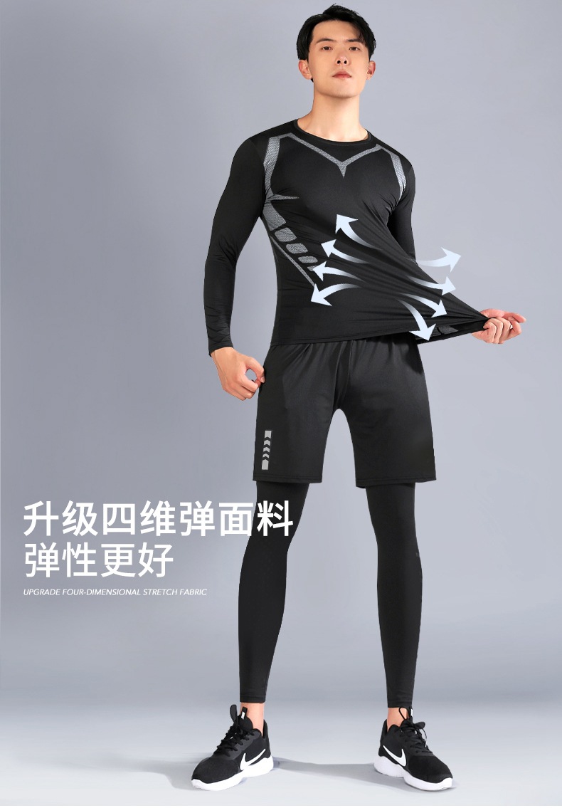 紧身裤男款高弹假两件训练健身运动打底篮球压缩速干跑步短裤套装详情5