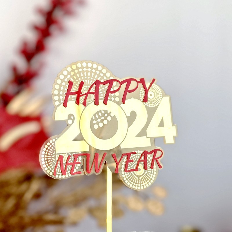 版权2024新年亚克力蛋糕装饰厂happy new year亚克力蛋糕插件插牌详情8