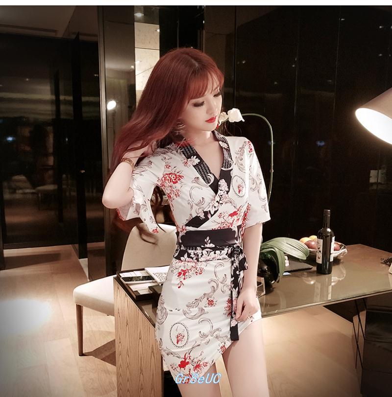 格格家 夏季新款夜店女装性感V领收腰复古包臀裙花色一步裙连衣裙详情14