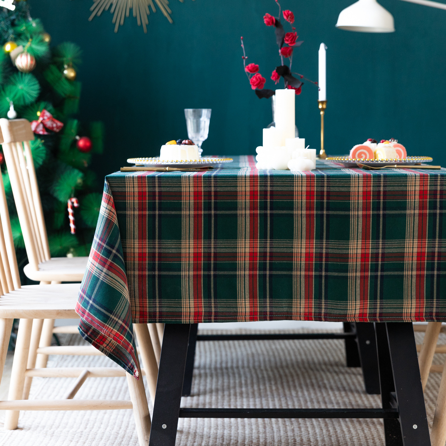 American green checkered table fabric Christmas Day Amazon rectangular atmosphere decoration tablecloth manufacturer, South Korea pic 5
