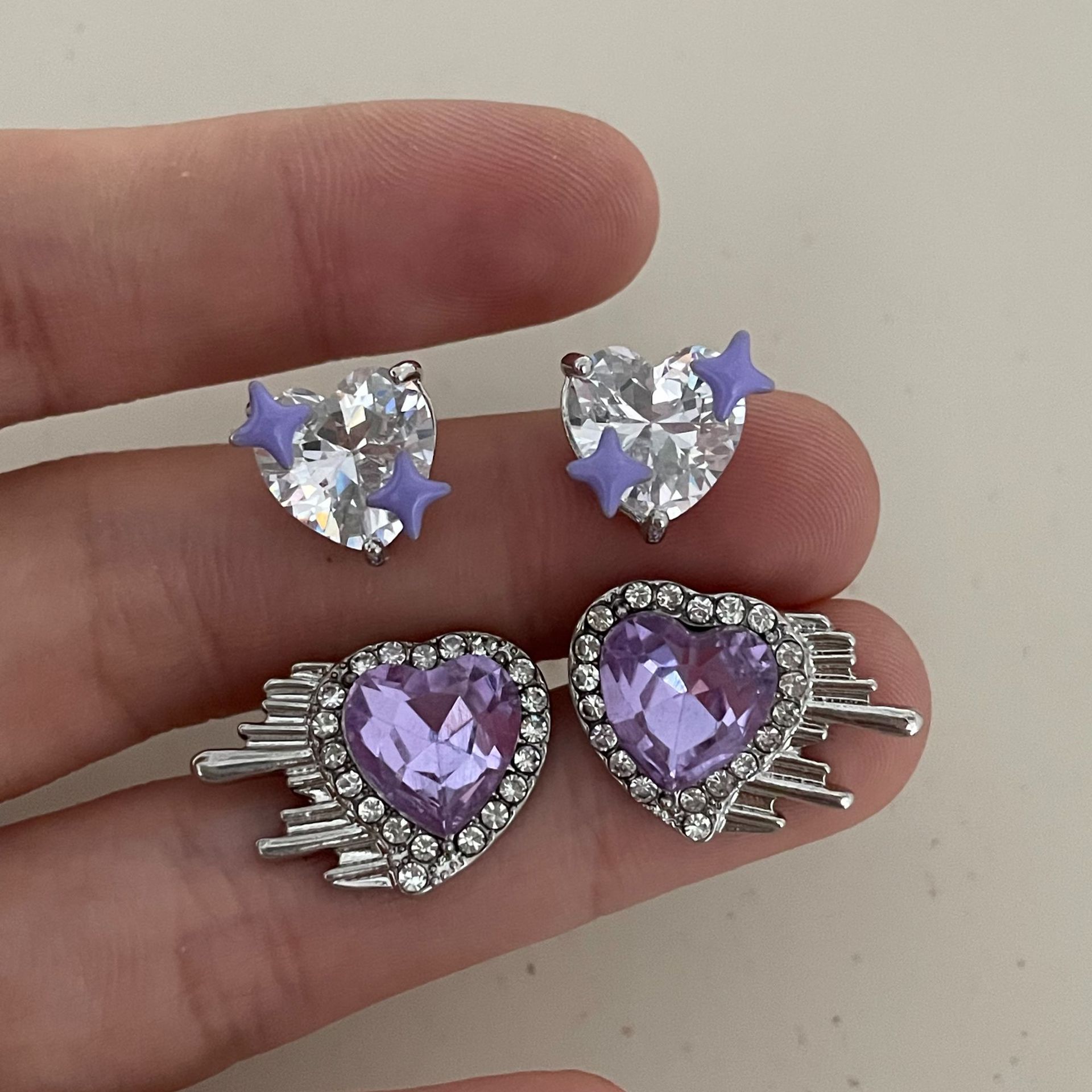 简约十字星芒桃心耳钉ins冷淡风超闪锆石时尚爱心百搭耳环耳饰潮详情5