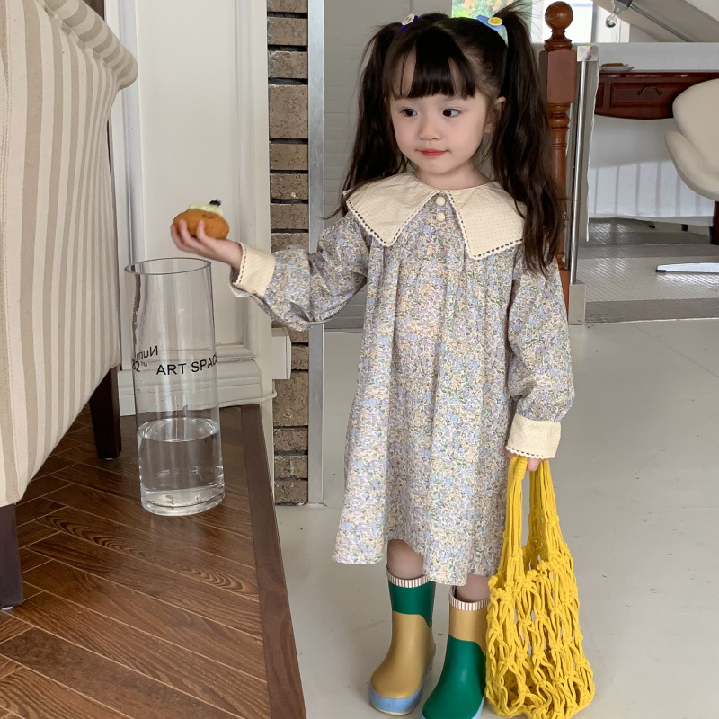 韩国童装女童碎花连衣裙春装洋气儿童娃娃领气质宝宝甜美公主裙子详情3