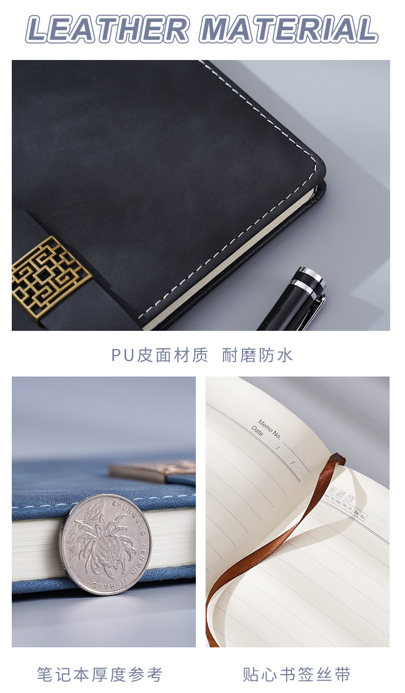 Factory wholesale thickened a5 business notebook with buckle imitation leather notepad, office stationery, record diary set pic 5