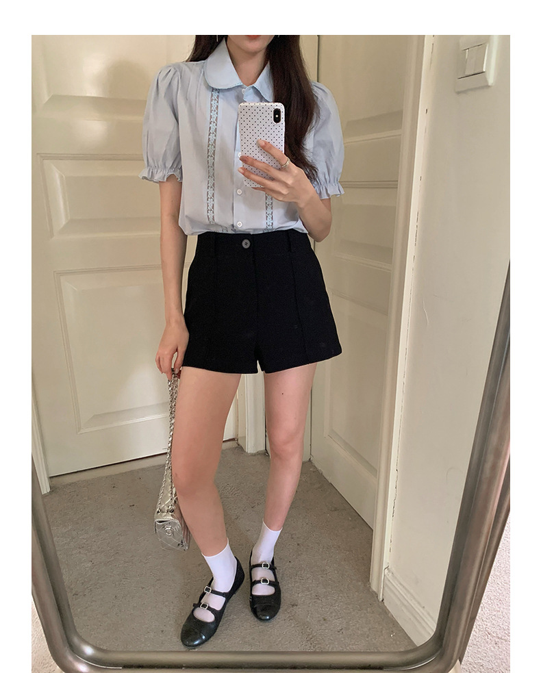 【歌铭】法式复古蕾丝娃娃领减龄衬衫女装夏季新款短袖开衫Y1417F详情24