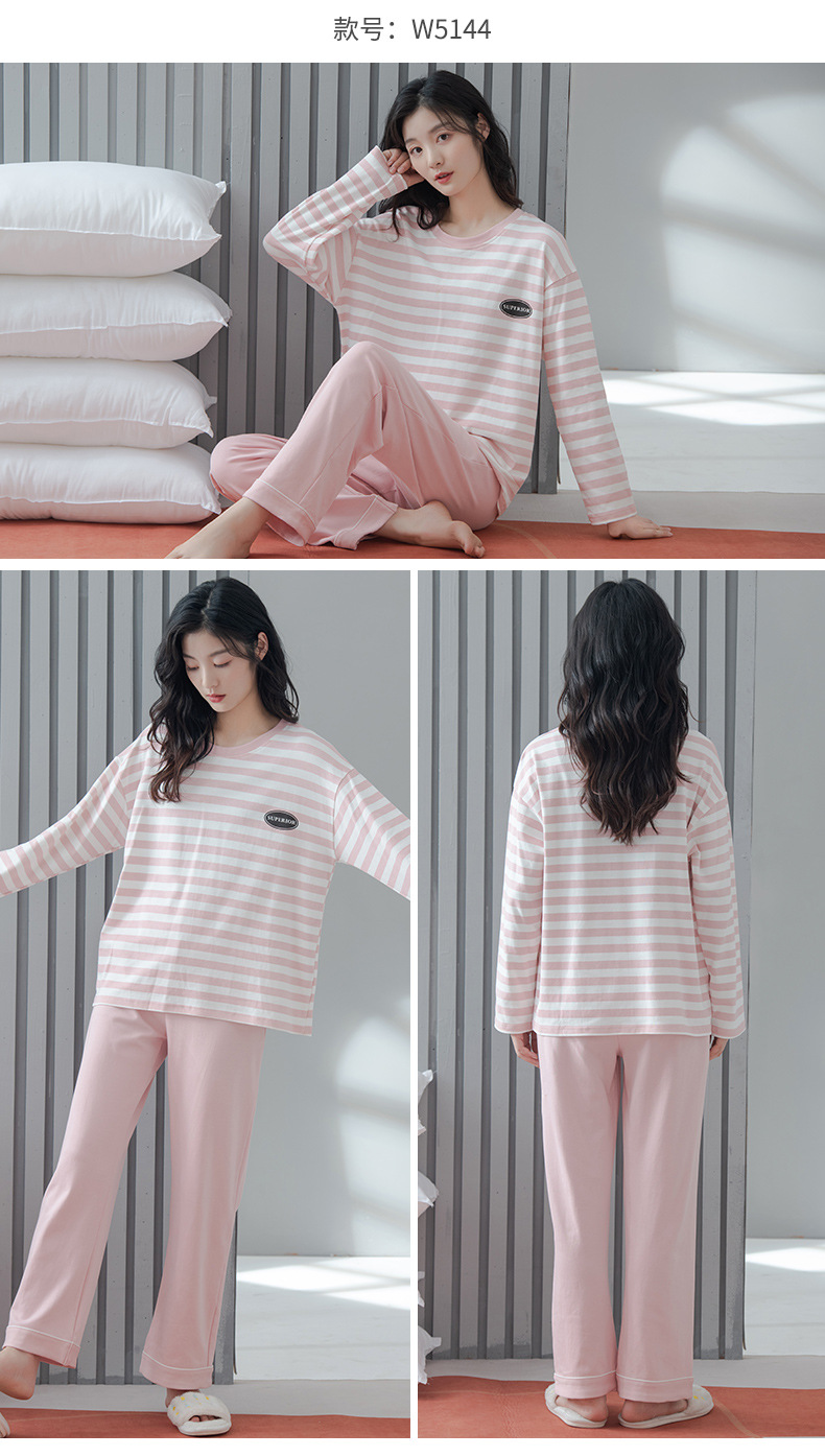 A spring and autumn pure cotton long-sleeved large-sized Korean-style all-cotton casual home wear set that can be worn outside in pajamas pic 18