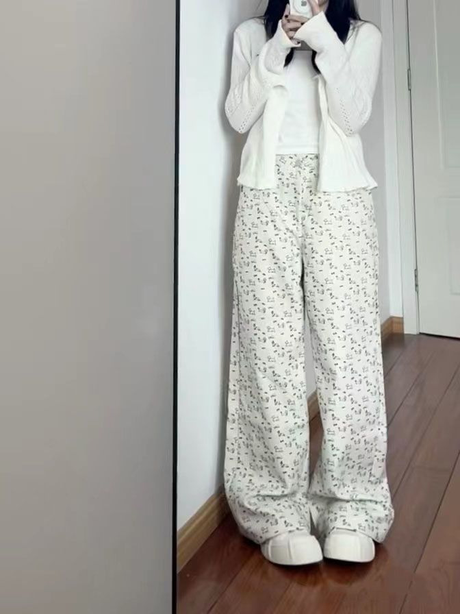 可爱狗狗冰丝阔腿裤女夏季薄款2024新款小个子宽松垂感直筒休闲裤详情7