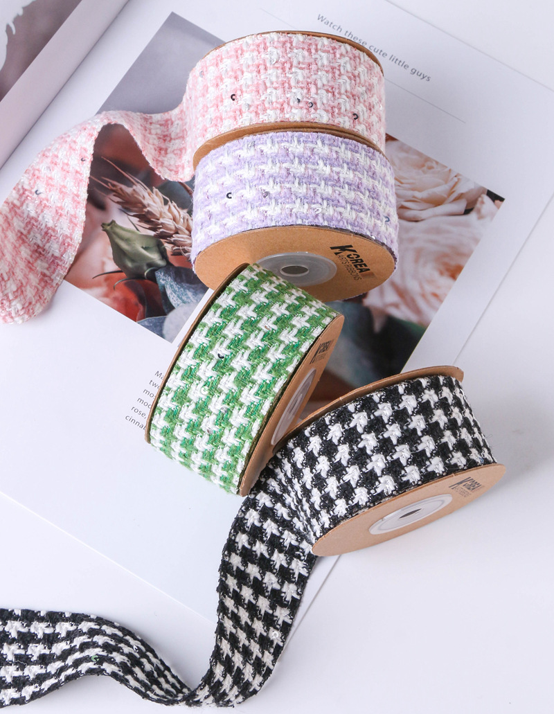 Sweet and cute chanel-style color-block checkered woven sequined webbing clothing accessories, bow ties, shoe flowers, bow ties, DIY hair accessories pic 10