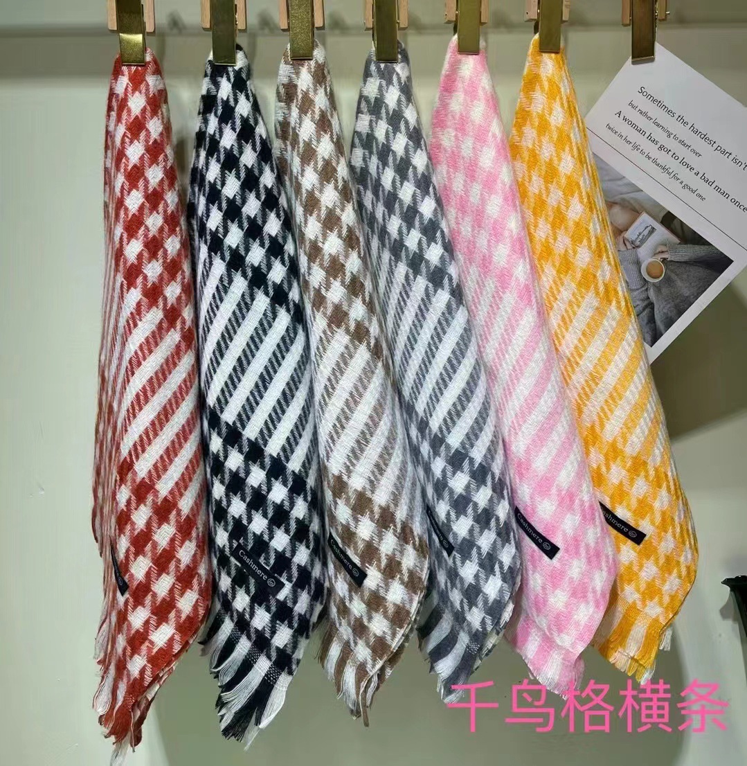 New autumn and winter checkered short beard imitation cashmere scarf for female students, warm and versatile soft shawl manufacturer wholesale pic 24