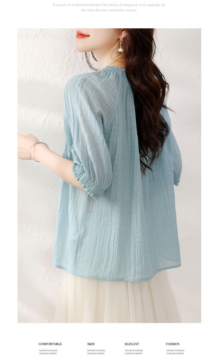 2023年夏季新款通勤气质空气感泡泡纱灯笼袖衬衣百搭女式衬衫韩版详情11