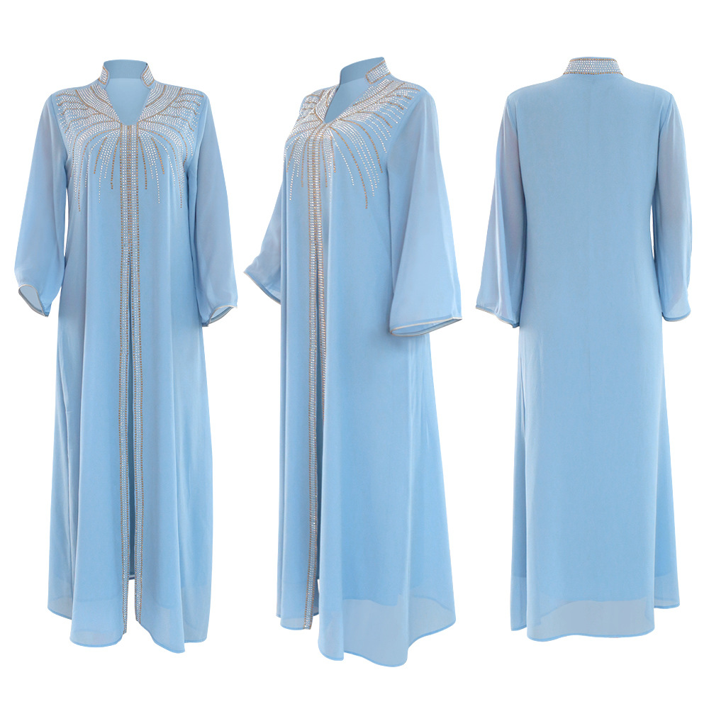 XQY500090 Foreign trade Arab robe, Middle East kaftan fashion Hot diamond belted chiffon dress pic 71