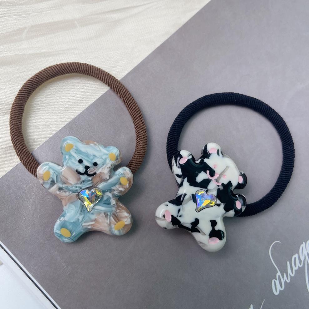 Cute cartoon bear heart diamond-encrusted hair tie long hair, colorful elastic hair tie for girls, new style for girls in 2023 pic 7