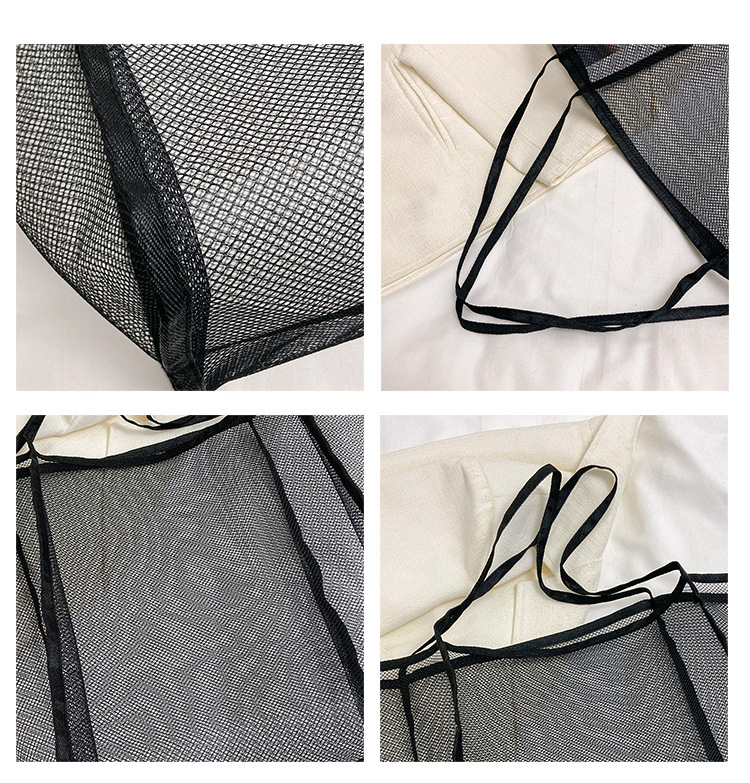 2024夏季新款购物袋纱网透明时尚单肩网纱沙滩包大容量网眼托特包详情47