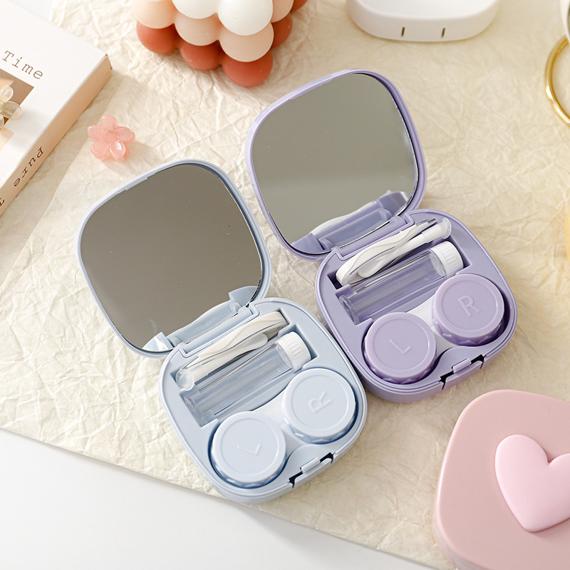 Macaron-colored square heart-shaped contact lens case, beauty contact lens storage box, carrying mirrors, cute glasses, companion box, exclusively for foreign trade pic 17
