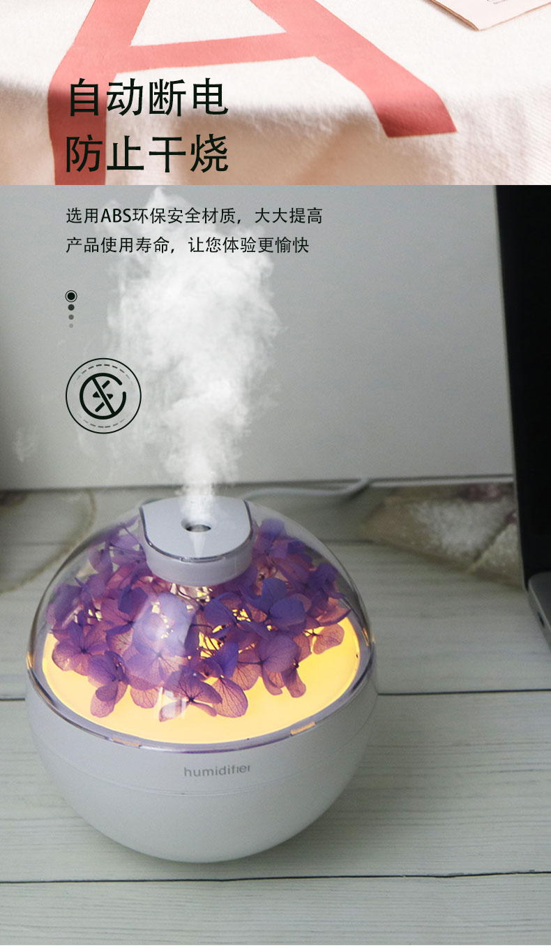 厂家热销HOLDMAY候美 永生花香薰机加湿器七彩香薰灯光添加精油详情3