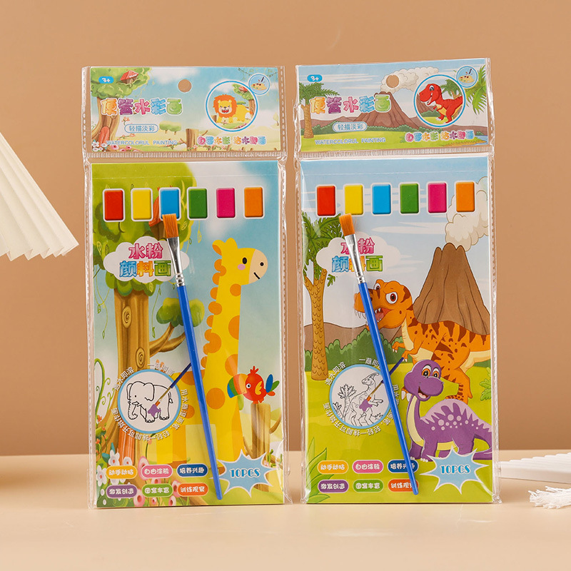 包邮便签涂色填色本批发自带颜料涂鸦画画本便携水彩颜料画详情2