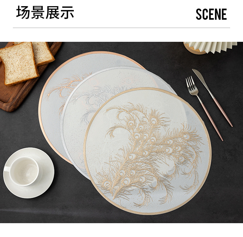 餐垫pvc实底烫金隔热餐桌垫跨境亚马逊希音temu代发孔雀图西餐垫详情9