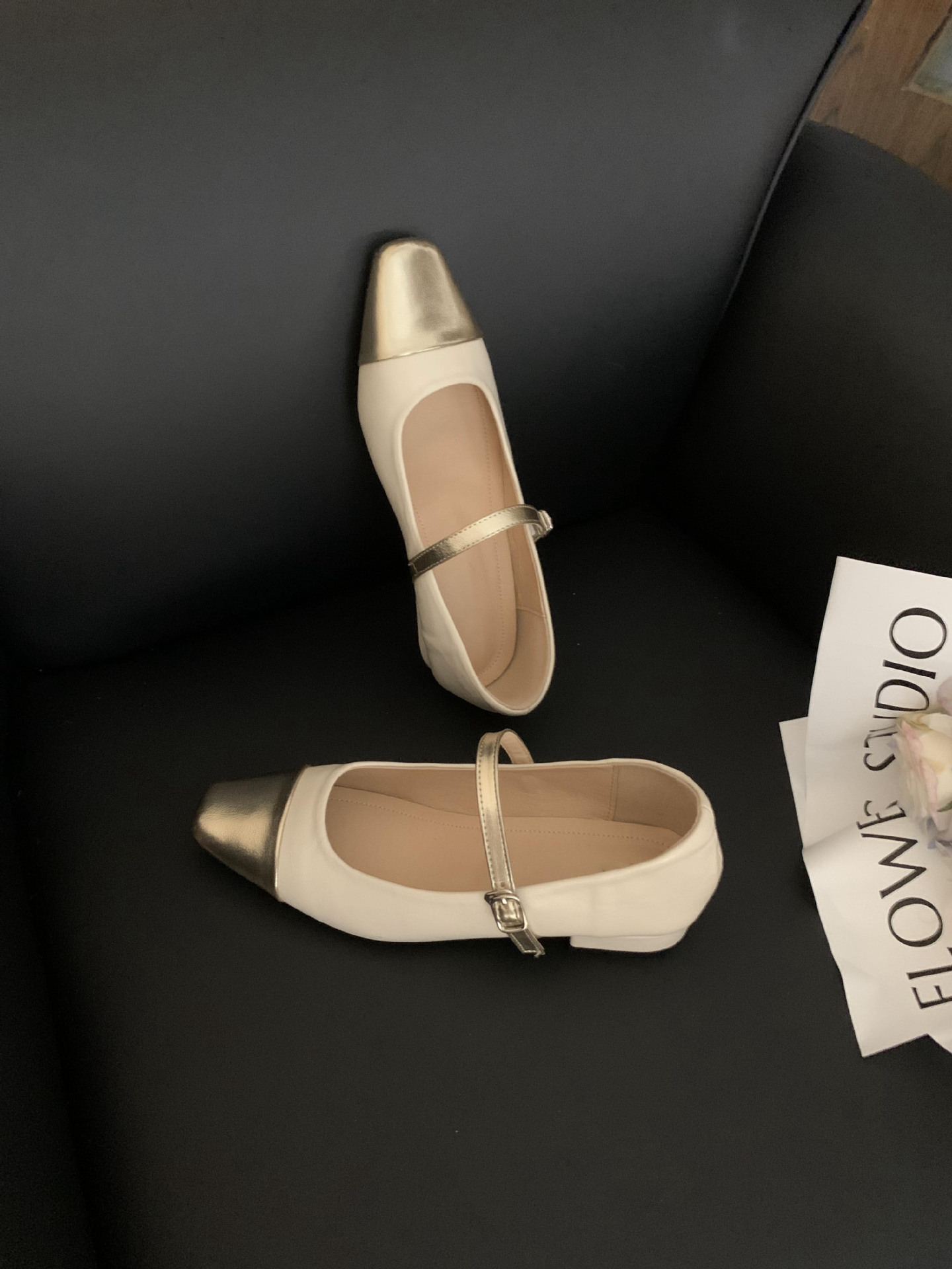 2023新款时尚方头全包百搭高跟鞋女法式拼色小香风平底玛丽珍鞋女详情11