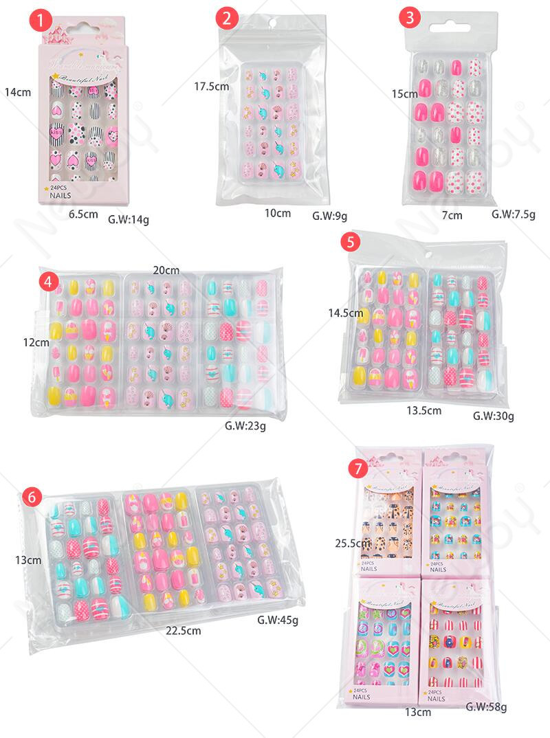 Finished nail sheets for children, 24 pieces of nail patches, cartoon Christmas fake nails, detachable nail stickers with adhesive backing pic 11