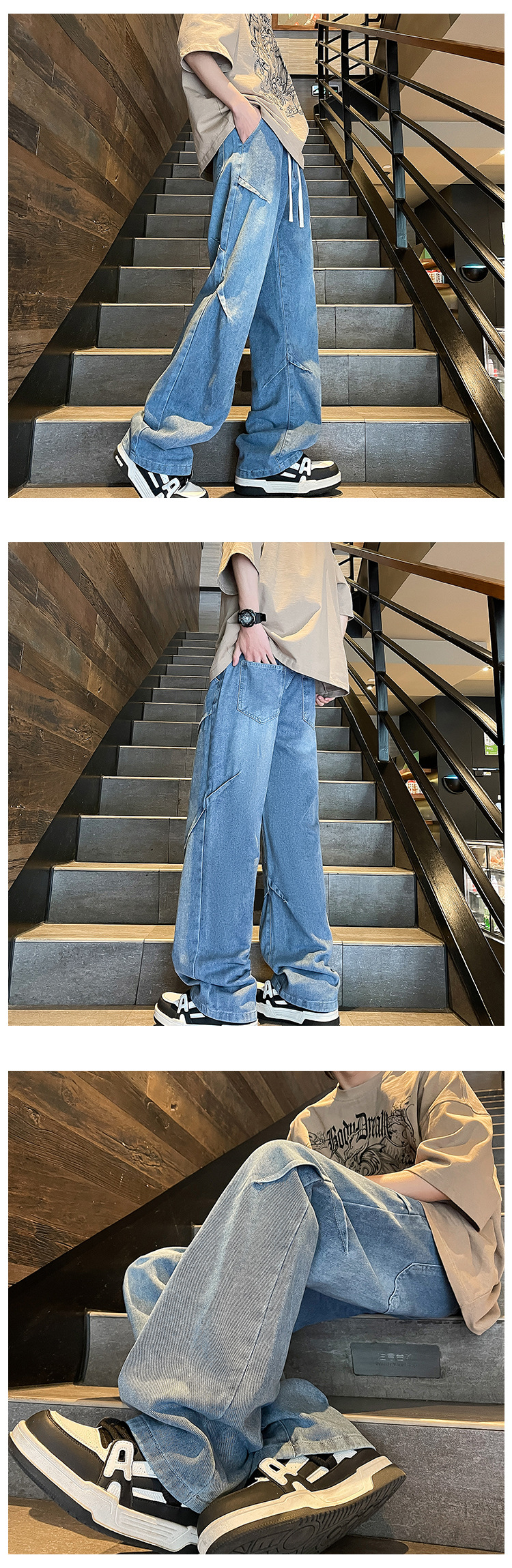 Men's 2024 Spring/Summer new Korean style trendy and individualistic slimming and leg-enhancing men's straight-leg casual jeans pic 6