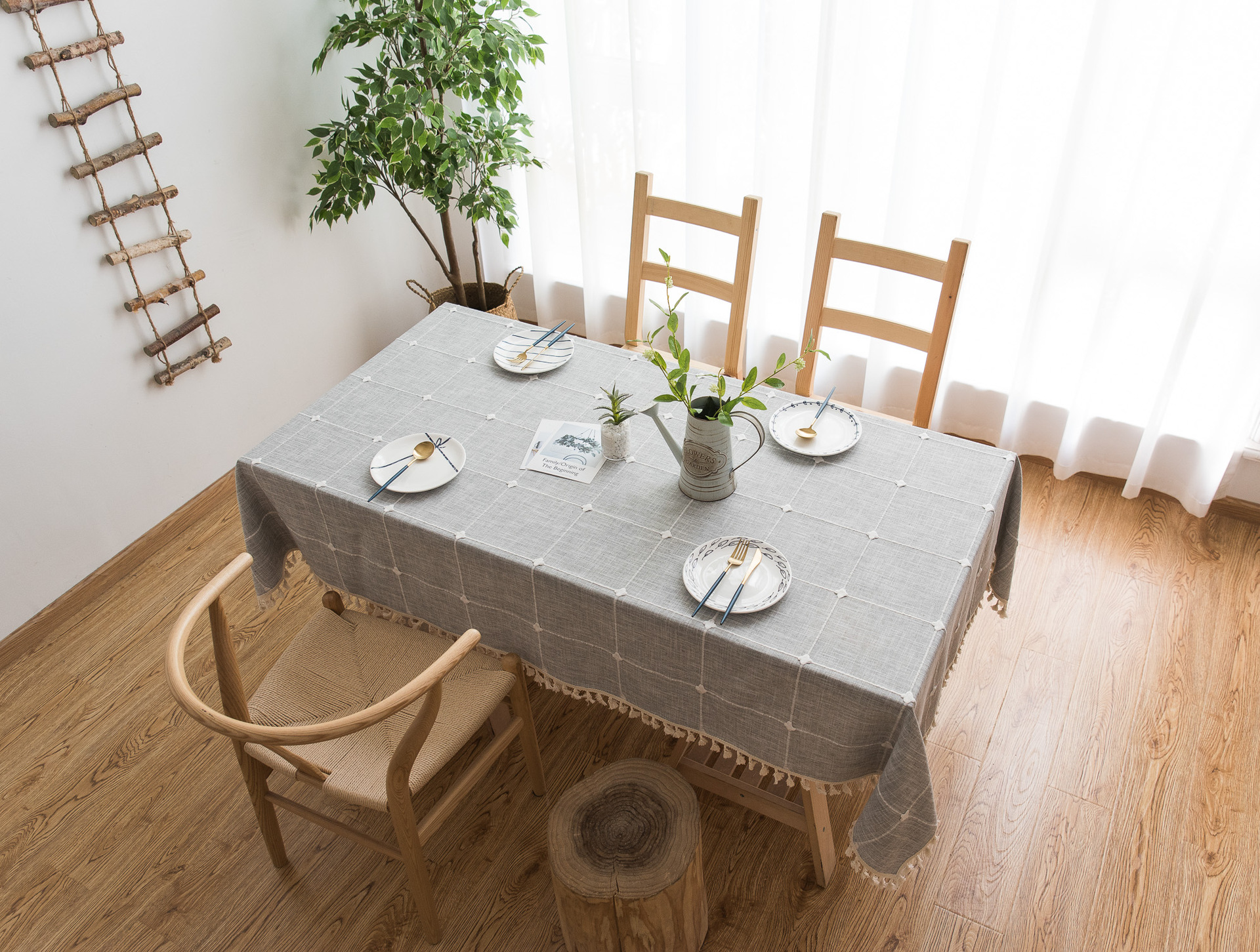 Cross-border Amazon farmhouse antique embroidery party tablecloth, cotton and linen outdoor linen coarse linen waterproof cover tablecloth pic 9