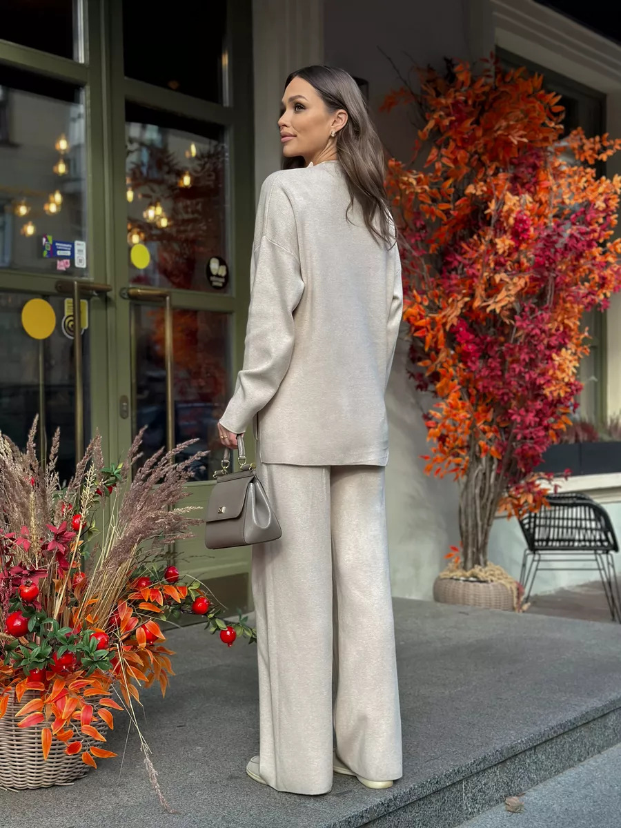 秋冬俄罗斯长袖宽松休闲长裤毛衣套装女跨境欧美热卖开叉套装详情8