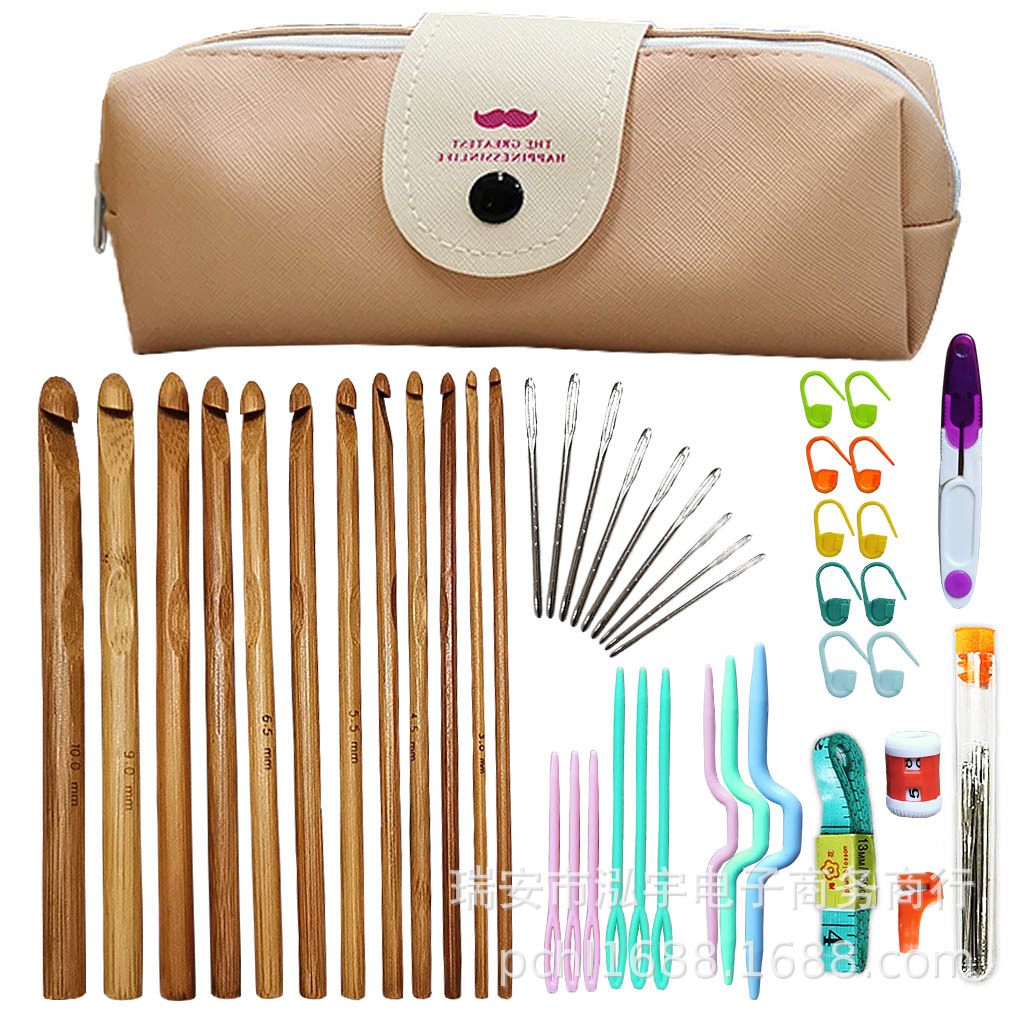 Knitting tools: Sweater needle, Qiaozhi Le bamboo hook needle, carbonized cylindrical crochet. A set of 12 sizes in a bag pic 3