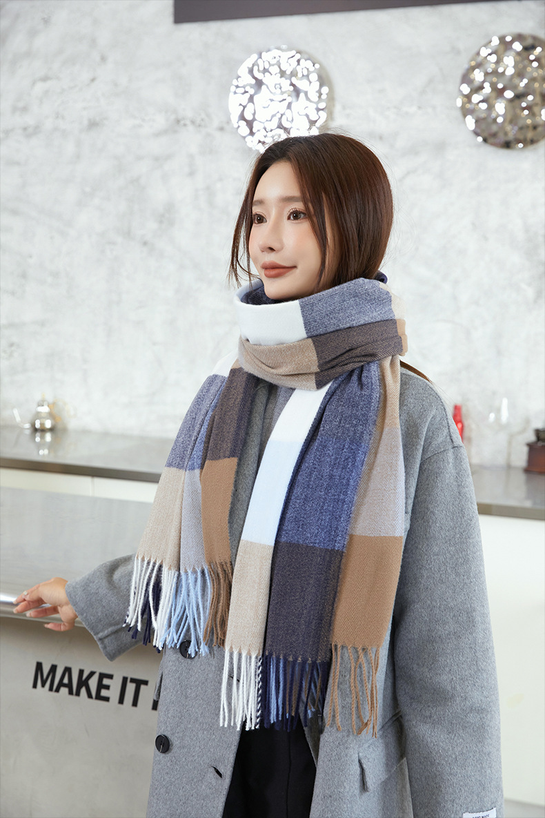 2022 New checkered scarf for women, a sweet and versatile Japanese and Korean style warm scarf, a fashionable shawl, and a faux cashmere scarf for women pic 23