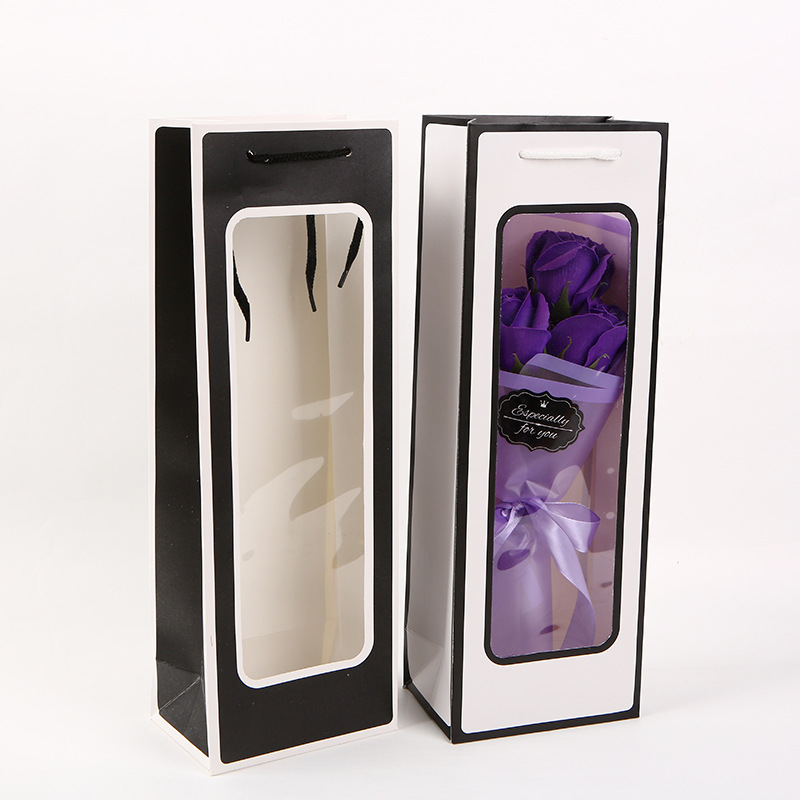Wholesale of new white card single-color windowed wine bags, hand-held wine bags, kraft paper red wine packaging bags and gift bags pic 2