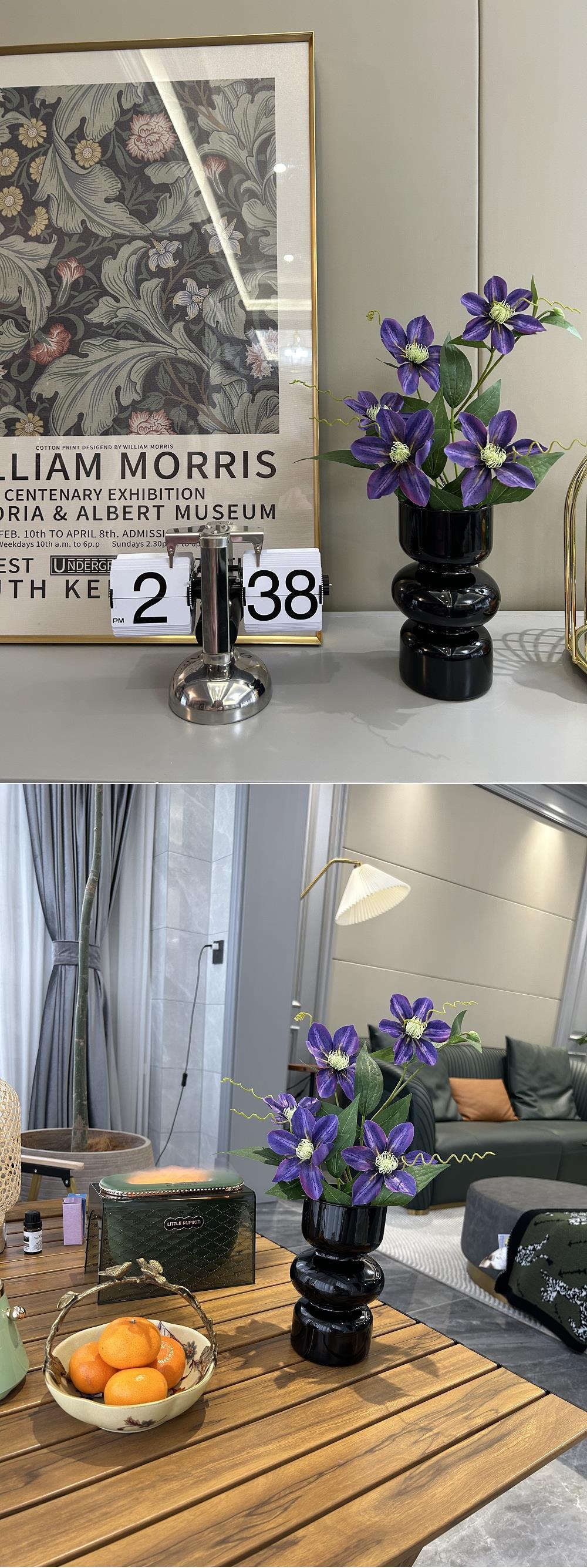 Modern and simple desktop decoration, ins small glass vase, black retro and high-end style, living room flower arrangement home decoration pic 12