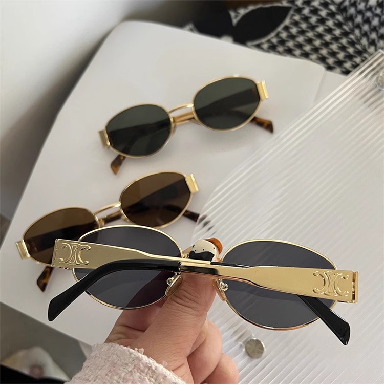 New cat-eye high-definition polarized glasses, oval-shaped personalized metal-framed sunglasses, fashionable and retro sunglasses for female Internet celebrities pic 7