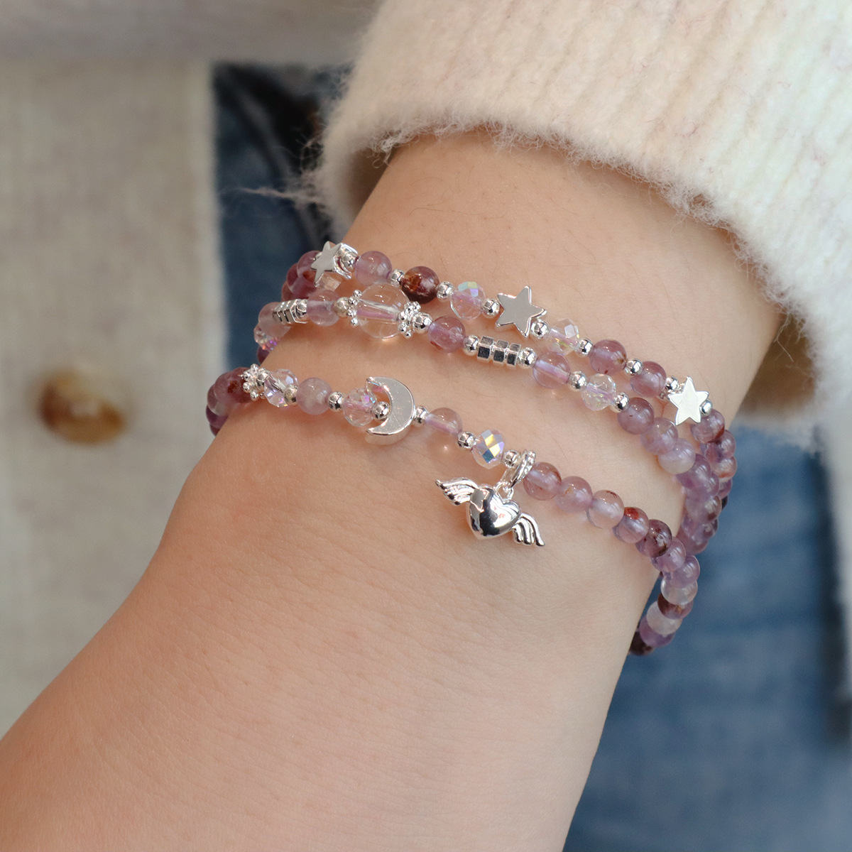 天然紫水晶手链紫幽灵三圈高级感设计黄水晶手串塔晶饰品详情15