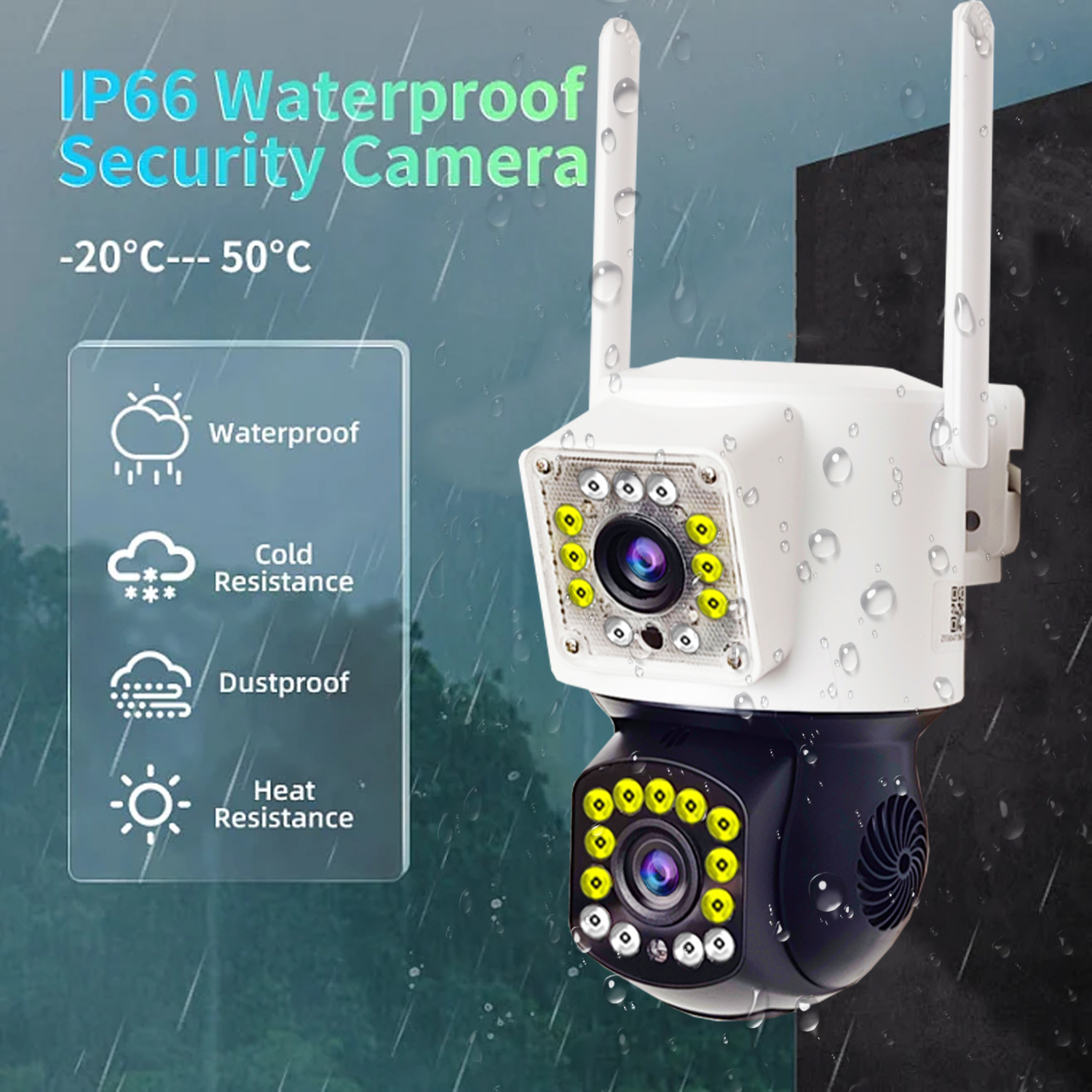 Cross-border panoramic no-blind spot monitor, outdoor mobile phone remote dual wide-angle dual-screen gun-ball linkage camera pic 3