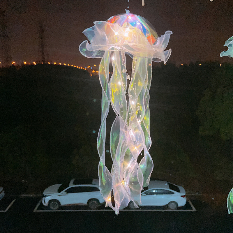地摊夜市爆款玩具发光手提水母灯儿童玩具仿真水母七彩飘带水母灯详情8