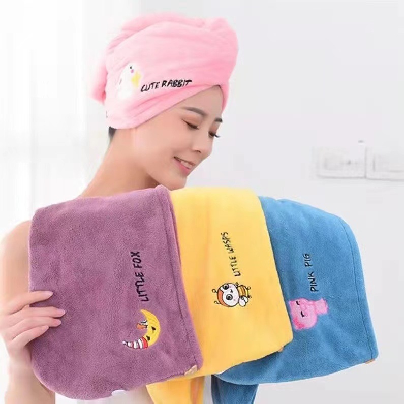 Coral fleece dry hair towel shower cap pic 2