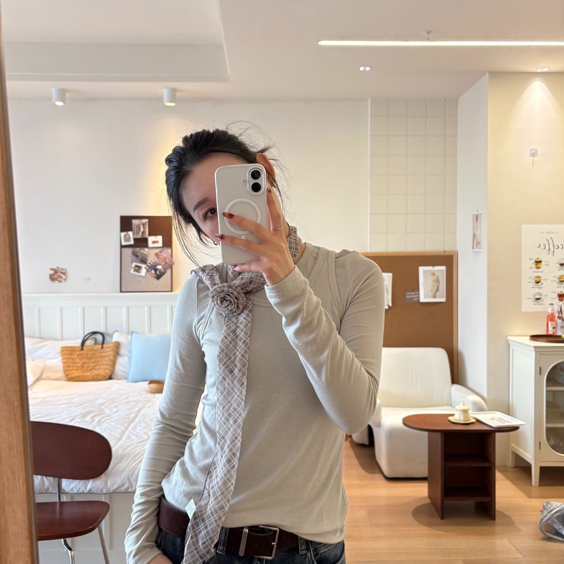时髦长条波点丝巾春夏新款百搭可拆卸玫瑰花围脖飘带细窄高级感详情4