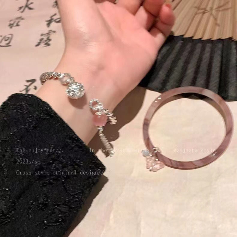 Retro style, clear water green open bracelet, jingle bracelet, female bell, sweet, ins, high-end fringed bracelet pic 20