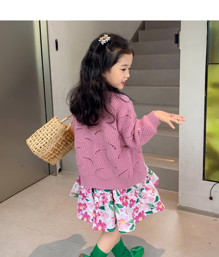 图图小象女童秋季童装儿童韩版碎花连衣裙洋气针织开衫宝宝套装详情35