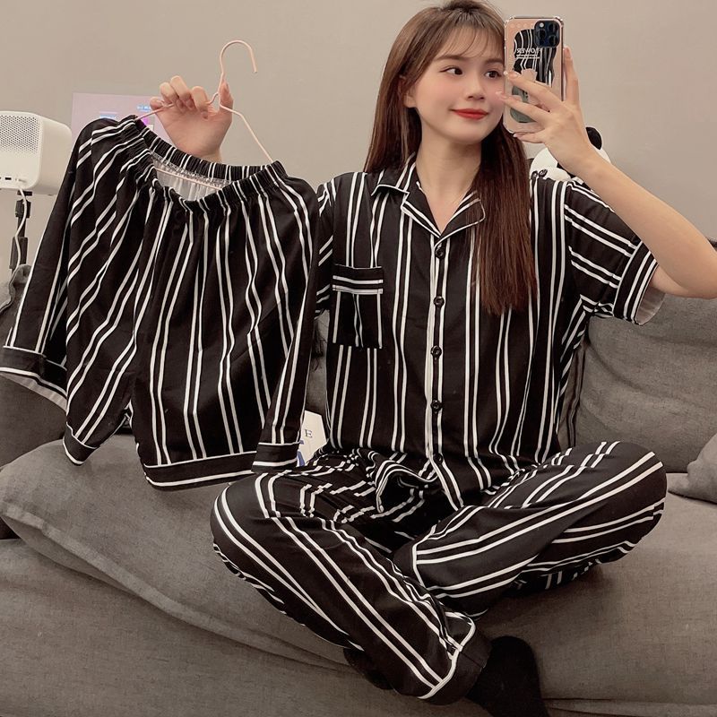 20款直播短袖开衫仿棉INS夏季情侣睡衣居家休闲宽松家居服三件套详情15