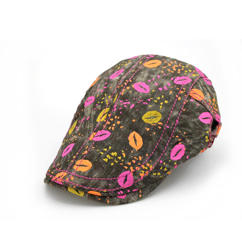 2023新款个性红唇印花时尚贝雷帽女多巴胺艳丽潮前进帽街头风防水成人帽子详情3