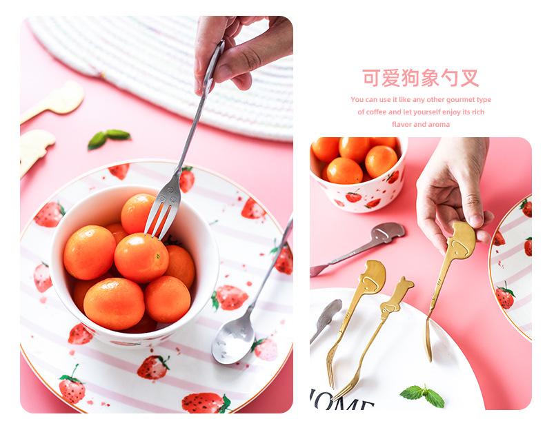 Stainless steel cartoon fruit spoon and fork, afternoon tea dessert cake spoon, animal-shaped tableware fork and spoon, creative tableware, decorative spoon, stainless steel dessert spoon, ice cream spoon, Popsicle spoon, spoon, dinner spoon pic 5